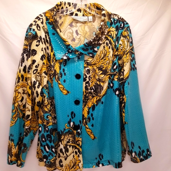 George Simonton Tops - Simonton Says Size 3XL Jacket Long Sleeve Button Down Blue Gold Black Top